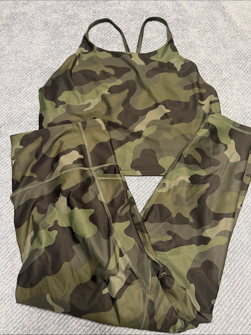 Camo Print Women’s Crop Tank Top with Matching Leggings - Olive Green